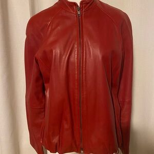 Vintage Red Leather Zip-Up Jacket